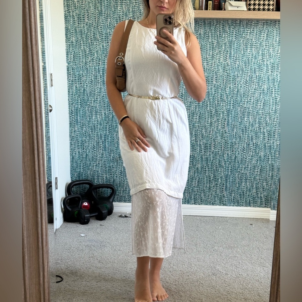 Vintage M.H.M White Sleeveless Dress with Sheer Lace Bottom